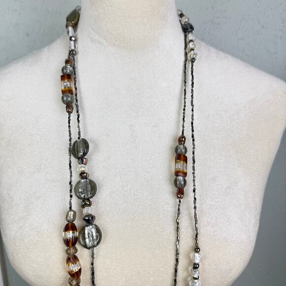 Coldwater Creek Brown Neutral Multi Shape Beads Seed Bead Layering Long Necklace - Picture 6 of 10